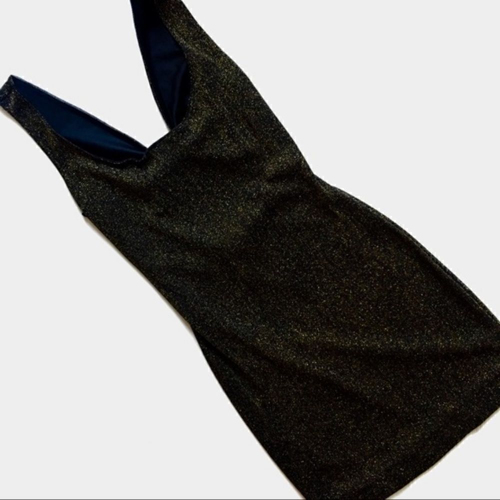Short Black Gold Mini Dress Open Back XS - Picture 4 of 8